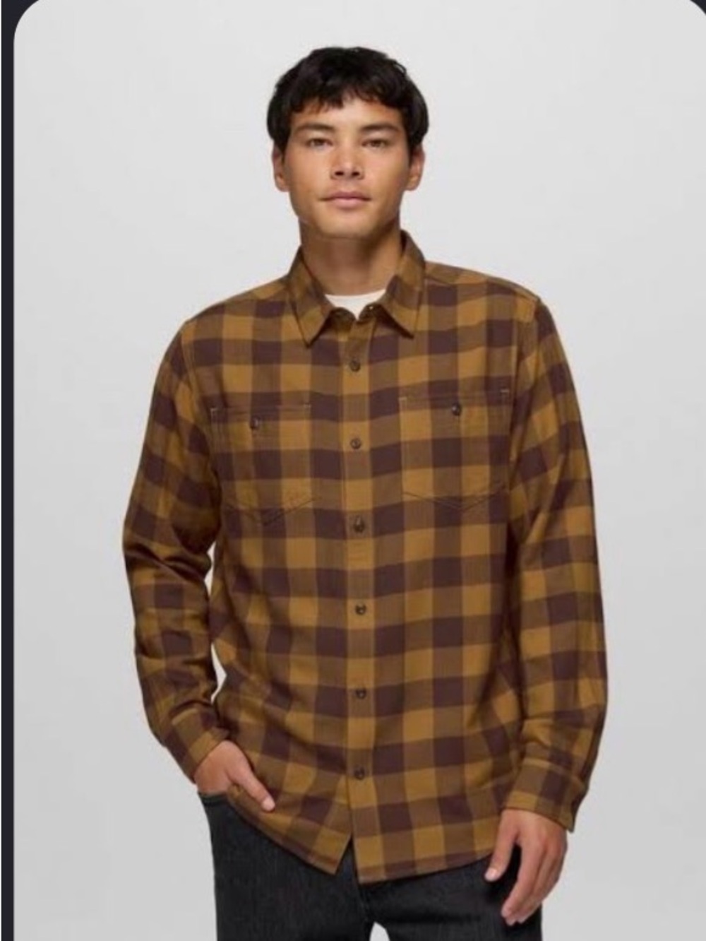 Prana Riverbend Flannel – Mocha Plaid | Size Medium | New in Original Packaging